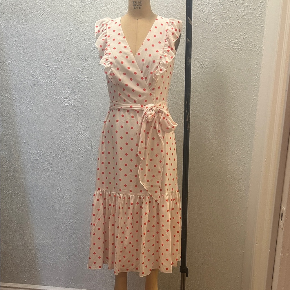 1901 White and Red Polka Dot Midi Dress